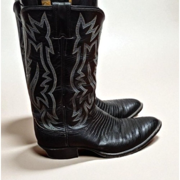 VINTAGE JUSTIN BLACK LEATHER COWBOY BOOTS SIZE 7.5 D WESTERN STYLE 9073 USA - Picture 1 of 14